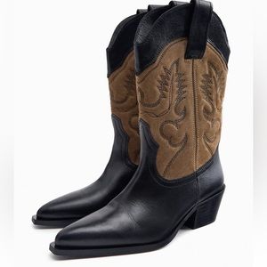 Embroidered leather cowboy ankle boots